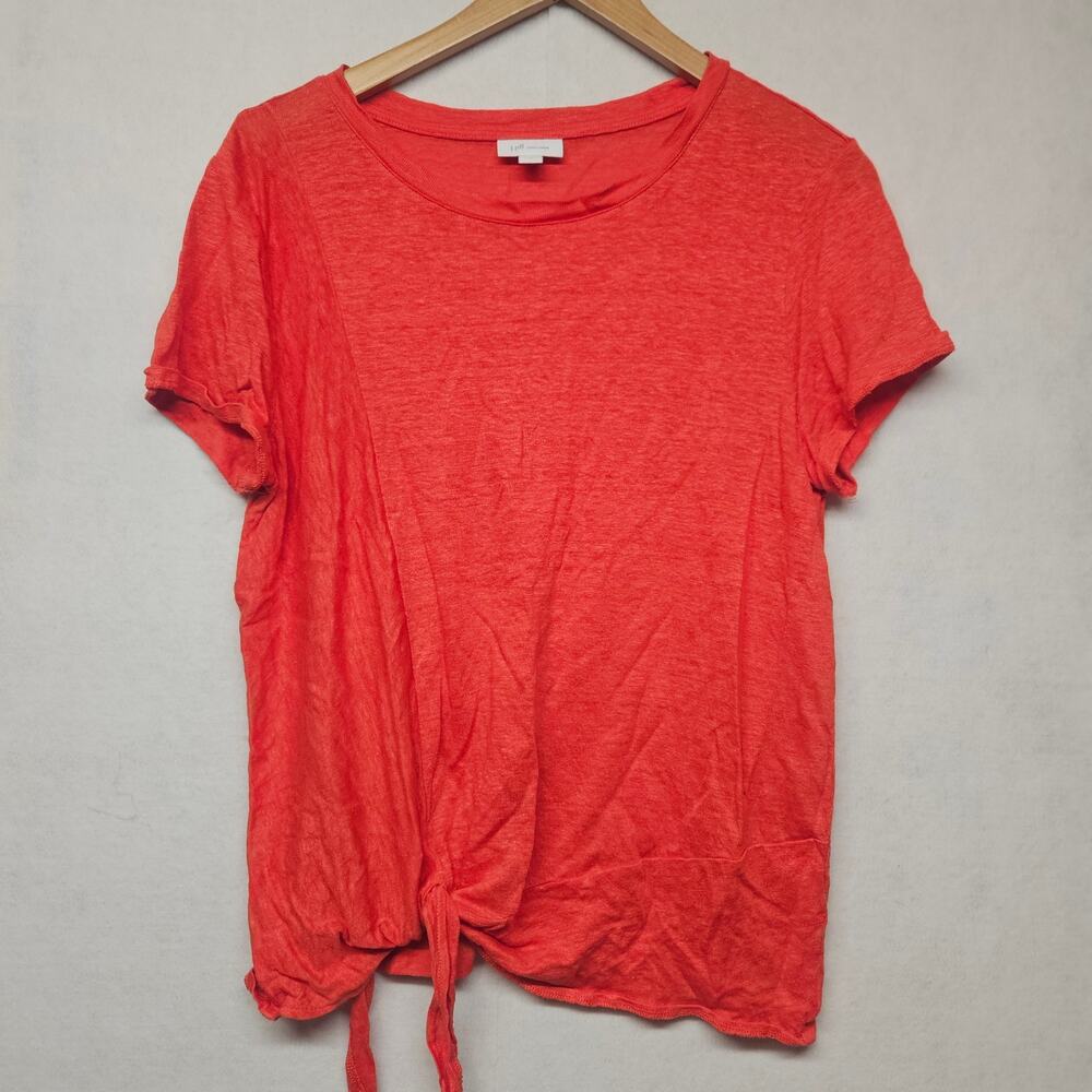 J. Jill Love Linen Short Sleeve Tie Front Top Shirt Size M Red Coral